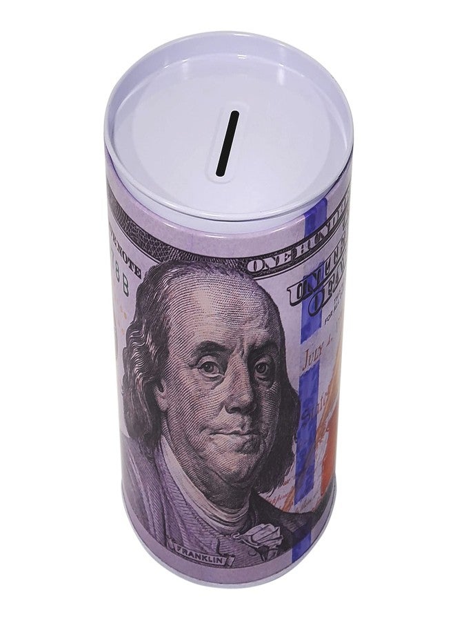 Spark 8.25” Reusable Metal Piggy Bank - $100 Bill Design, Durable Coin Jar with Benjamin Franklin Note - Image 3